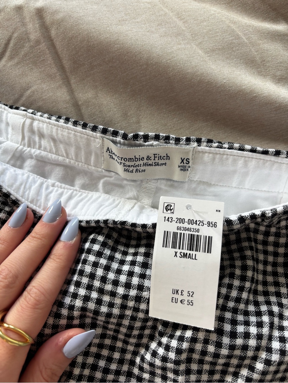 Abercrombie Scarlet Mini Skort Mid Rise Black & White Gingham XS NWT - Picture 4 of 5